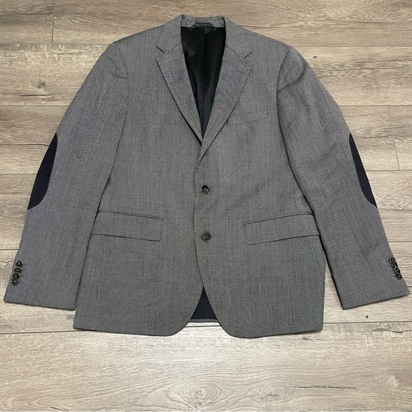 Hugo Boss Jayden1 Mens Wool Blazer Jacket Pencil Birdseye Elbow Patch Sz 38R - Picture 1 of 11